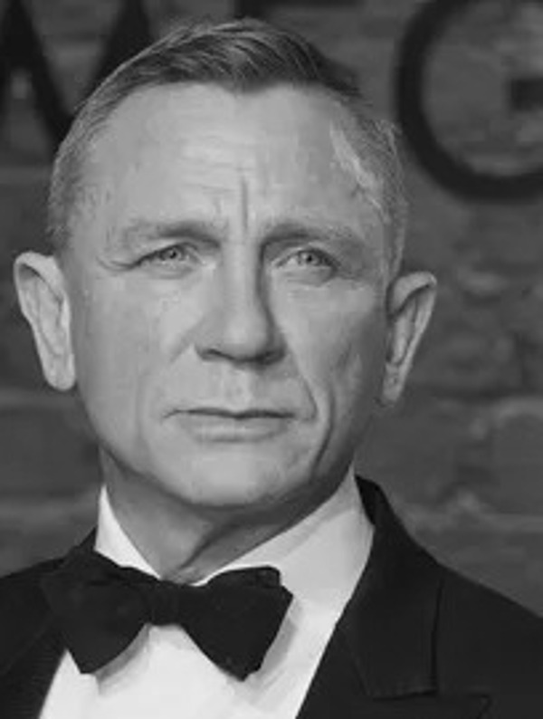 Black and white portrait annotated at the forehead wrinkles, eyes, nose and upper lip
